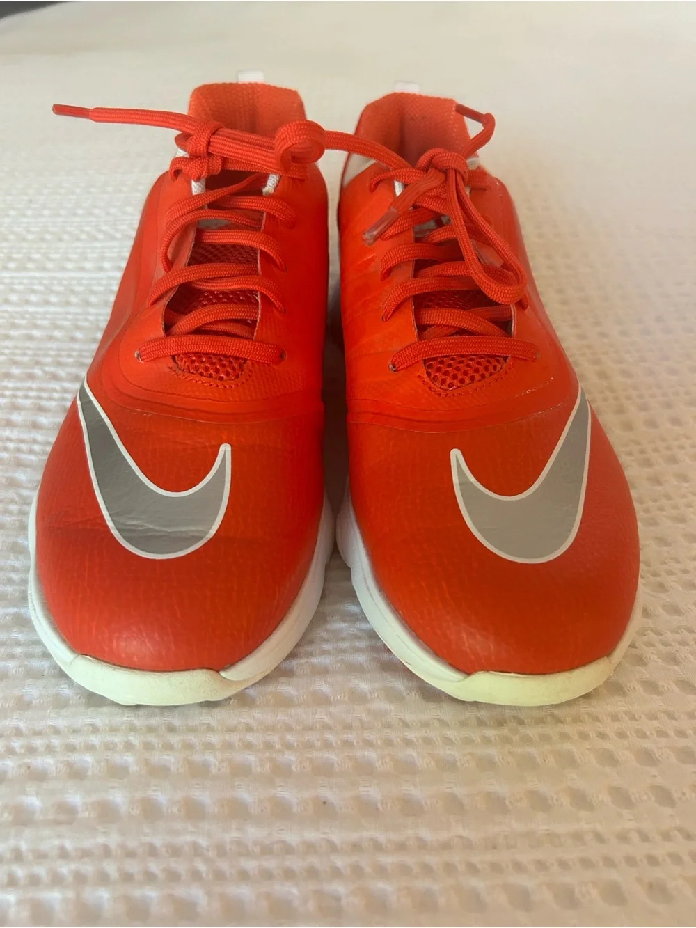 Nike Kids Red-Orange Gold Shoes with Silver Swoosh, Like new size 7Y